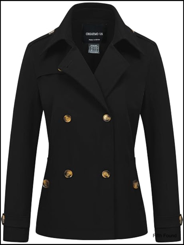 Classic Cropped Double Breasted Trench Coat Water Repellent Slim Fit